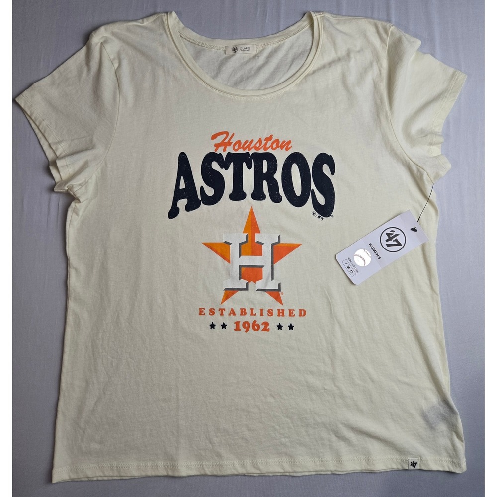 47 Brand Houston Astros Womens XL Cream Graphic T-Shirt MLB 1962 Established